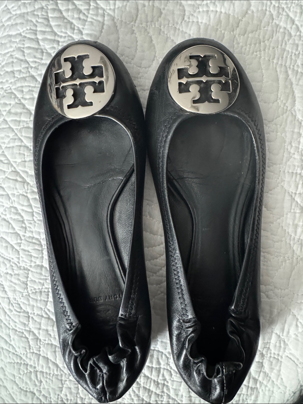 Tory burch Minnie Travel Ballet w/ Metal Logo - silver